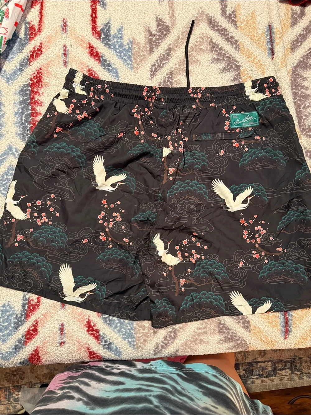 Men's Black Crane-Print Shorts